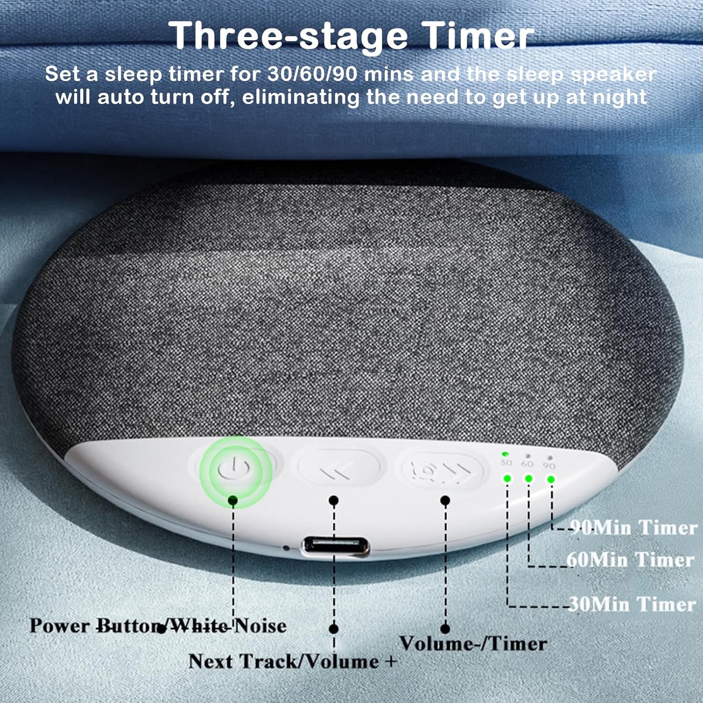 Generic Bluetooth Pillow Speaker for Sleeping, Mini Portable Under Pillow Speaker with White Noise Timer Wireless Sleep