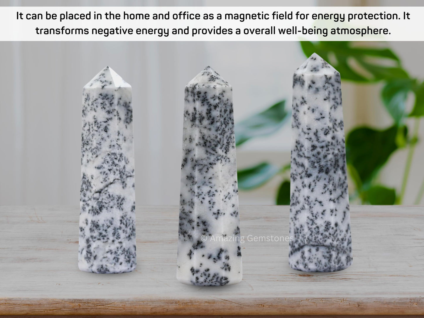 Amazing Gemstone Dendrite Opal Crystal Towers - Natural Healing Crystal Point Obelisk for Reiki Healing and Crystal Grid (3" to 4" INCH)