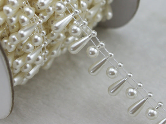 10 Yards 3/5" Width Ivory Teardrop Pearl Rhinestone Chain Sew On Trims Wedding Dress Decoration LZ97