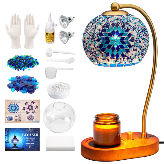 DIY Turkish Mosaic Candle Warmer Lamp Kit, Stained Glass Wax Melt Warmer Lamp Making Kit- Easy,Fun, No Experience Needed, Mosaic Art &Craft Project Kits for Adults &Teens, Make Your Own Lamp, Blue