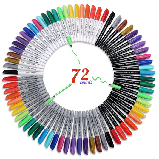 SELEAD 72 Fabric Markers Permanent for Clothes - Colored Fine & Brush & Chisel Tips Non Toxic Art Drawing Marker Pens Set for T-Shirts, Bags, Textile, Canvas