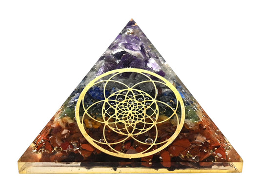 Amazing Gemstone Large Orgone Pyramid | Natural Chakra Pyramid Crystal | Seed of Life Orgonite Pyramid | Organ Pyramids Positive Energy Healing