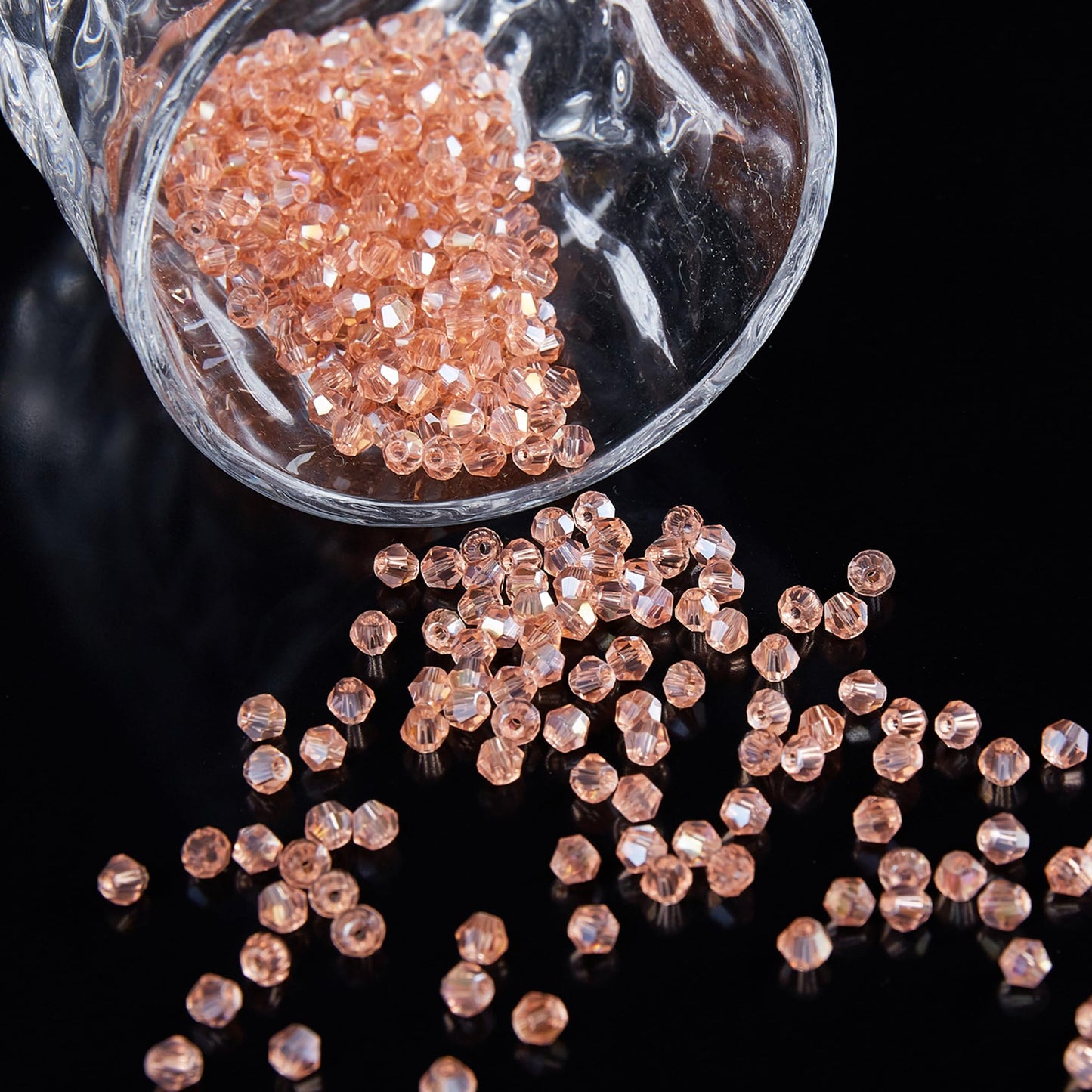 Laopottbeads 1100PCS 4mm Bicone Crystal Glass Beads for Jewelry Making, Sparkling Mini Beads for Suncatchers, DIY Bracelets & Craft Projects (Pink)