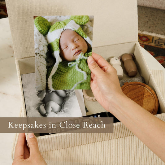 cherish & dwell Beautiful Cozy Corduroy Decorative Storage Boxes with Lids – Set of 2 Keepsake Boxes for Photos, Documents and Home Decor Accents - Giftable Memory Boxes for Mom
