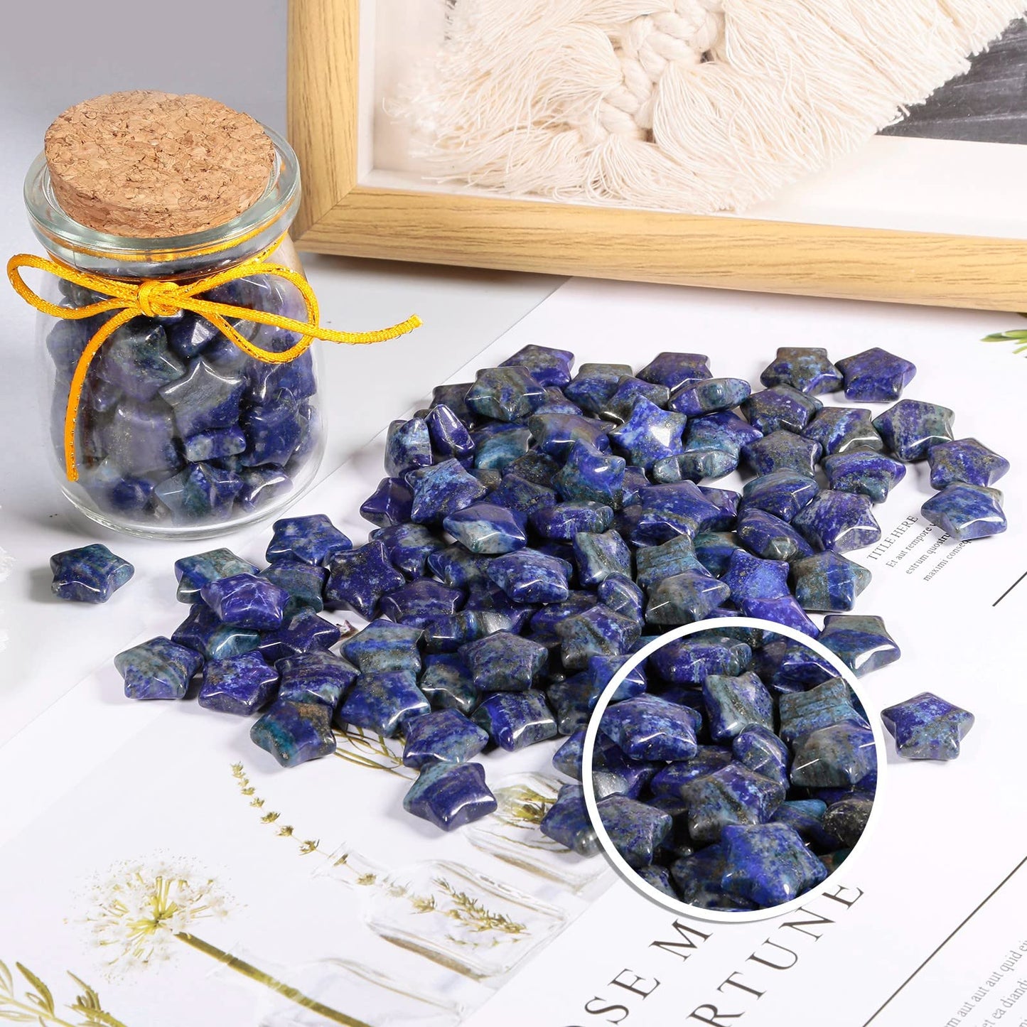 SUNYIK Pack of 20 Mini Star Crystal Pocket Stone, Healing Crystal Worry Stone for Reiki Meditation Anxiety Stress Jewelry Making, Lapis Lazuli Stone