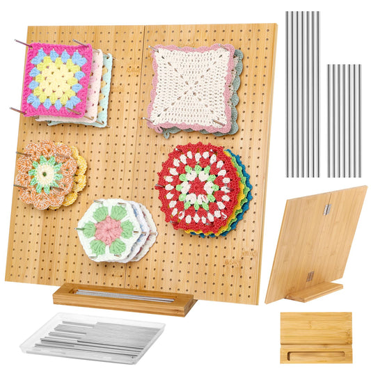 Tatiwoo 15.4" Foldable Blocking Board, Large Blocking Board for Crocheting Knitting with 30 Pcs Pin/Peg, Granny Square Blocking Boards for Wooden Knitting Blocking Board Crochet Projects
