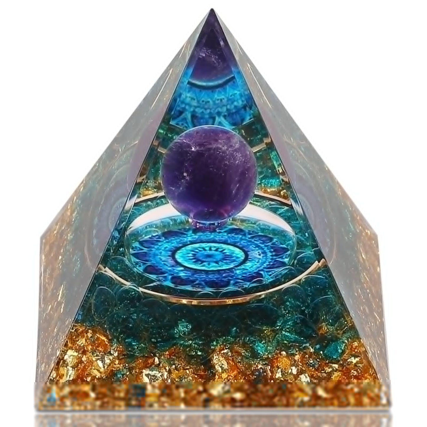Orgone Pyramid, Orgonite Crystal Pyramid, Orgone Energy Generator for Reduce Stress Healing Meditation Attract Wealth and Lucky (Blue Glaze)