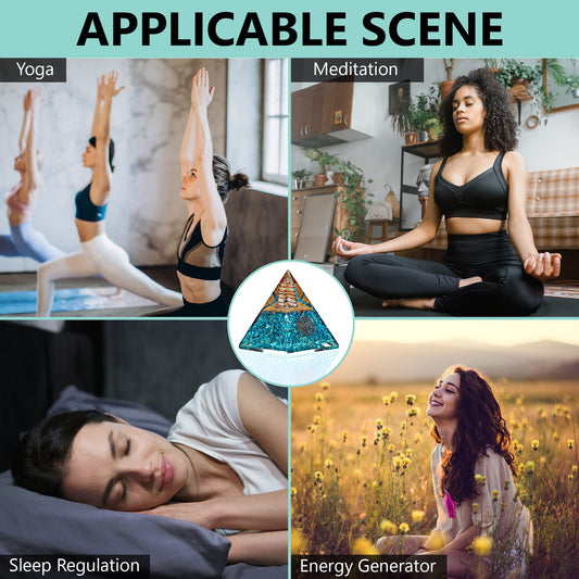 Anaya Agate Aquamarine Orgone Pyramid, Aquamarine Crystal Pyramid w/Positive Energy, Handmade Orgonite Pyramids for Chakra Cleansing, Mindfulness, Crystal and Healing Stones, Christmas Gifts for Women