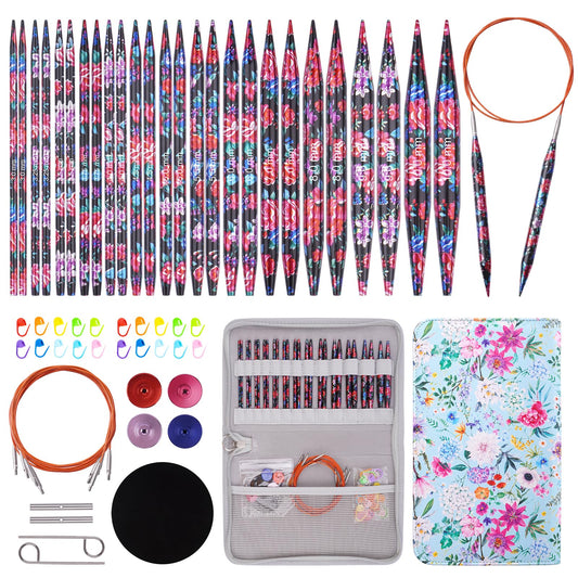 Mdoker Interchangebale Circular Knitting Needles Set 13 Pair Round Metal Knitting Needle Aluminum Circular Needle and Cables,Accessories,Case - Sizes US 2.5-15