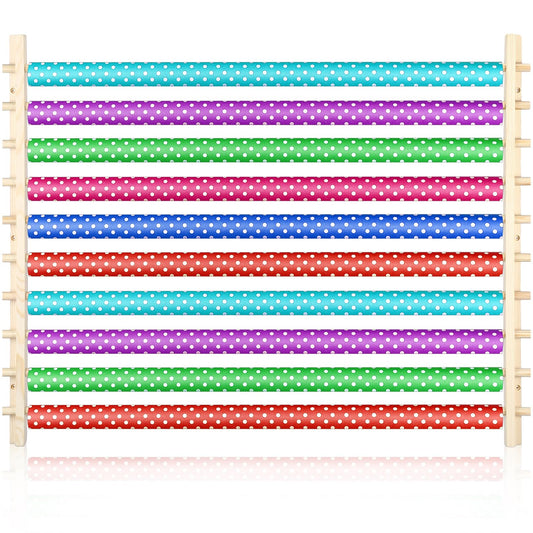 Kigley 10 Tier Ribbon Holder Organizer Rack Wood Wrapping Paper Display Rack Large Gift Wrapping Paper Storage Organizer Easy Wall Mount Wrapper Storage