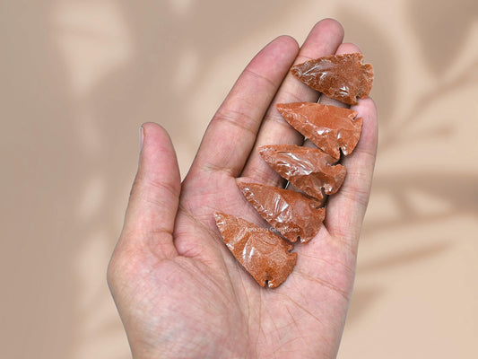 Amazing Gemstone 5 Pieces Red Goldstone Arrowhead, Crystal and Healing Stone Flint Rock Arrow Head - 1 to 1.5 Arrowheads for DIY Project Craft Point Jewelry Making