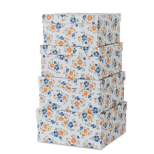 Soul & Lane Decorative Square Boxes with Lids - Set of 4 - Harvest Bloom, Floral Cardboard Memory and Keepsake Boxes, Photo Storage for Organizing and Home Décor