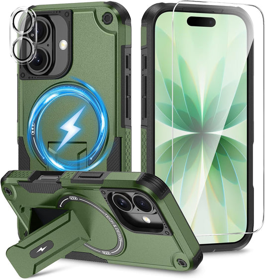 Caka 3 1 17 17 in for iPhone Case [Compatible with MagSafe] [Invisible Kickstand] [HD Screen Protector] [Camera Lens