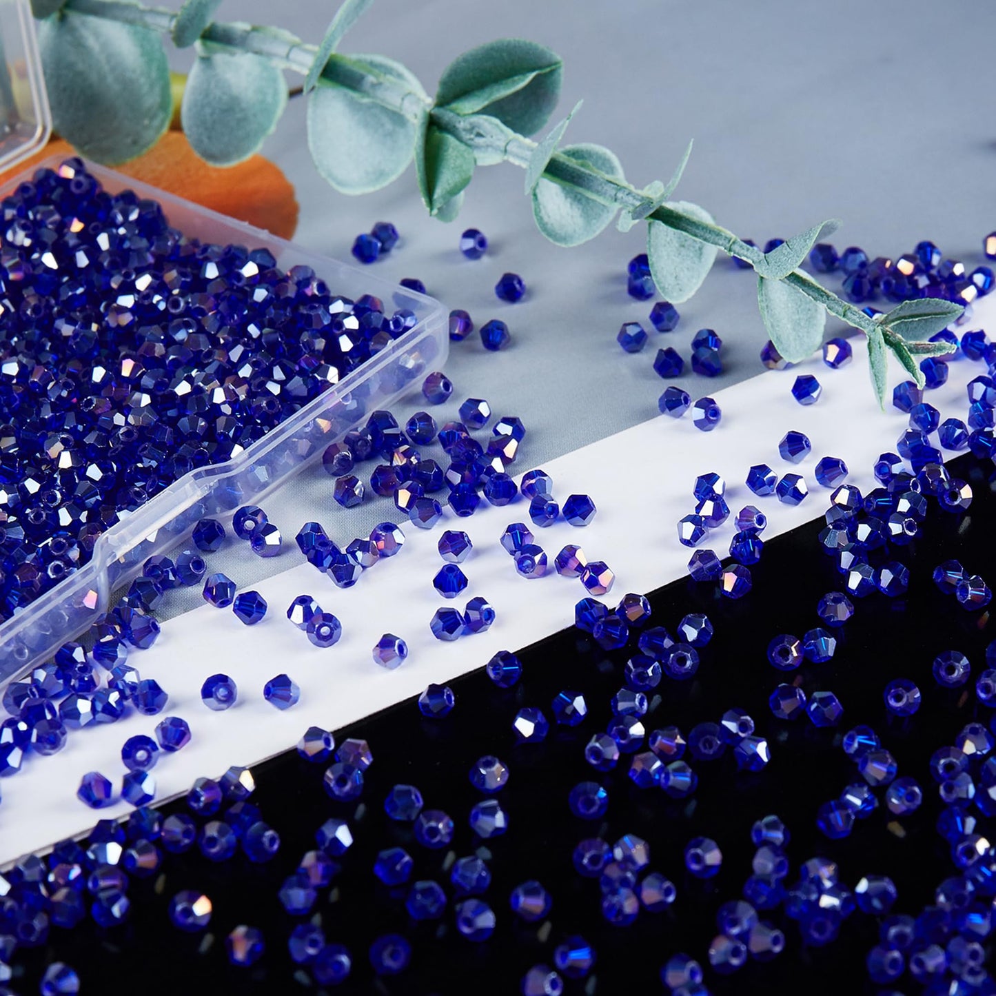 Laopottbeads 1200PCS 3mm Bicone Crystal Glass Beads for Jewelry Making, Sparkling Mini Beads for Suncatchers, DIY Bracelets & Craft Projects (AB Blue)