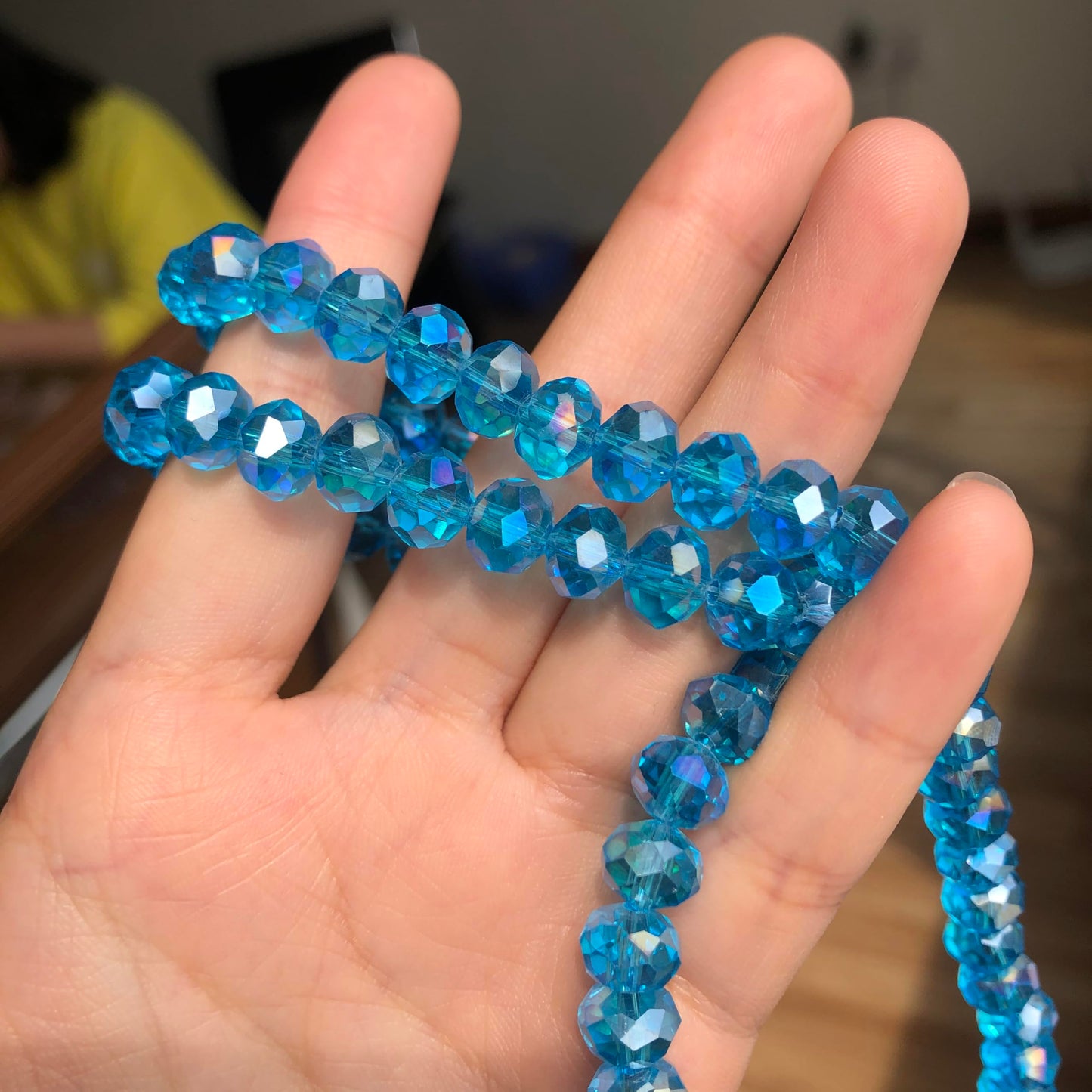 NITOPUPU 300pcs 8mm Crystal Glass Beads for Jewelry Making Faceted Rondelle Flat Beads for Bracelets Necklace Earrings DIY Crafts (Lake Blue Crystal AB Bead)