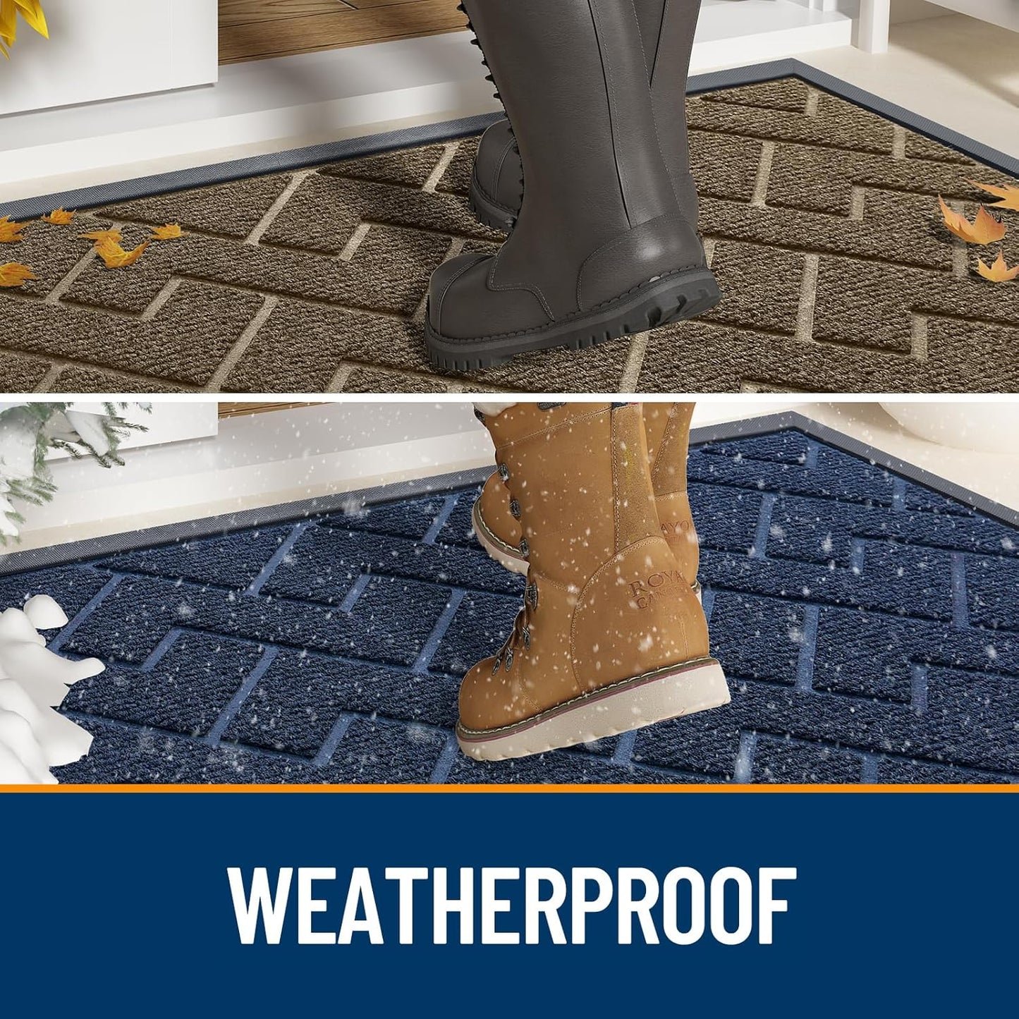 OLANLY Indoor Outdoor Front Door Mat - Waterproof All-Season Herringbone Design, Easy Clean | Grey 71x23