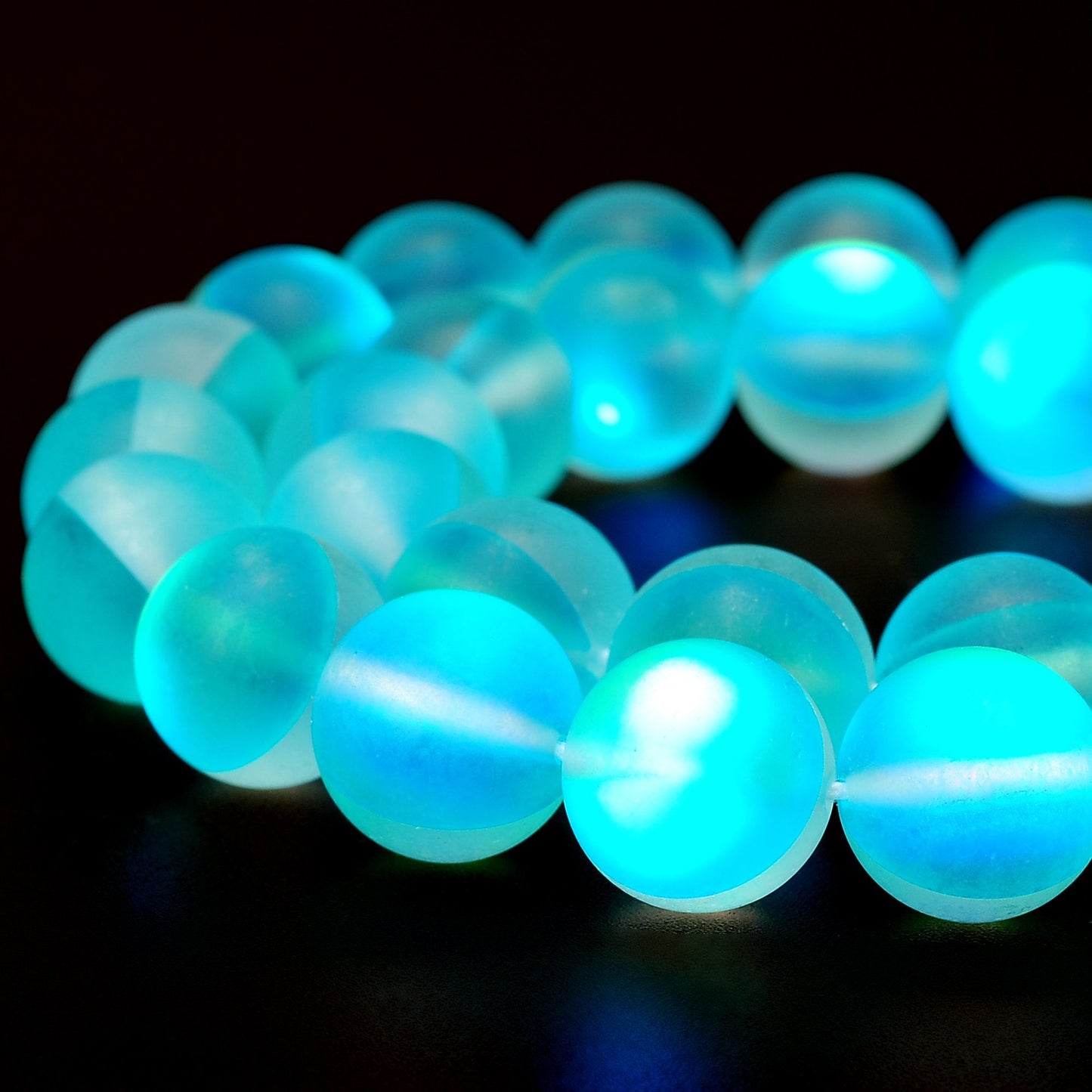 RUBYCA 10mm Round Moonstone Matte Crystal Glass Beads Aura for Jewelry Making Blue, 1 Strand