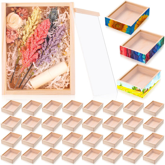 Thyle 12 Pcs 4.9 x 6.3 Inch Unfinished Wood Boxes with Acrylic Lids Small Unfinished Shadow Wood Boxes Crafts Gift for Flower DIY Wedding Party Favor Supplies