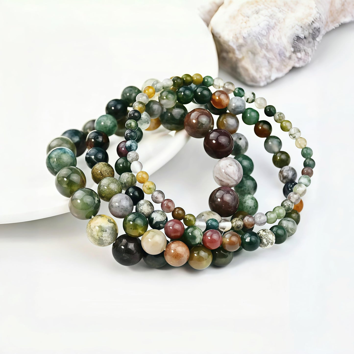 CINSKYING 3Pcs Healing Crystal Turquoise Bracelets for Women Men 8mm 6mm 4mm Natural Stone Beaded Stretch Bracelet Jewelry Gifts for Women Girl (T6-Indian Agate)