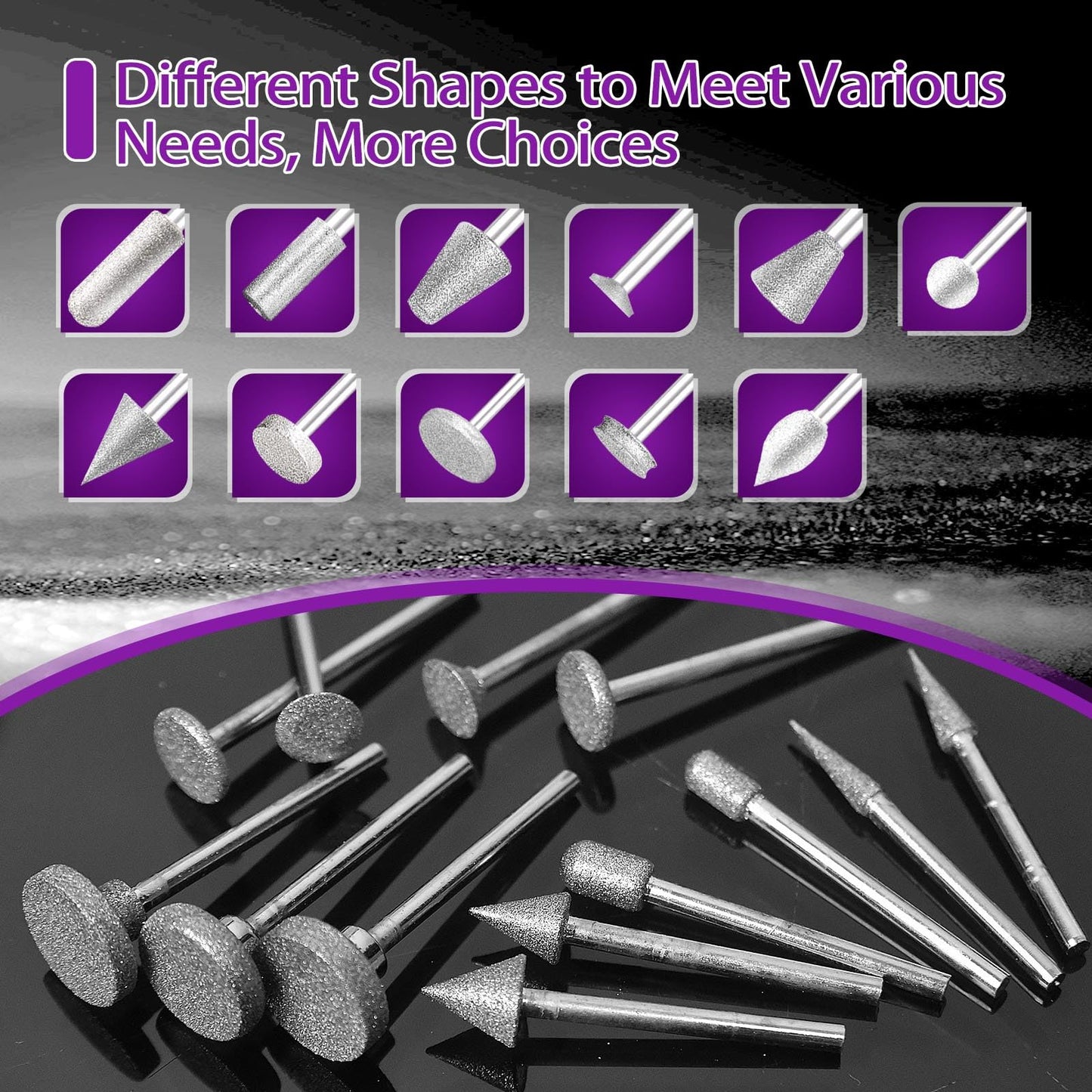Stone Carving Set Diamond Grinding Bit Compatible with Dremel, 52Pcs Polishing Kit Diamond Bits 1/8" (3mm) Shank Accessories for Stone Glass Ceramics Carving, Polishing, Grinding