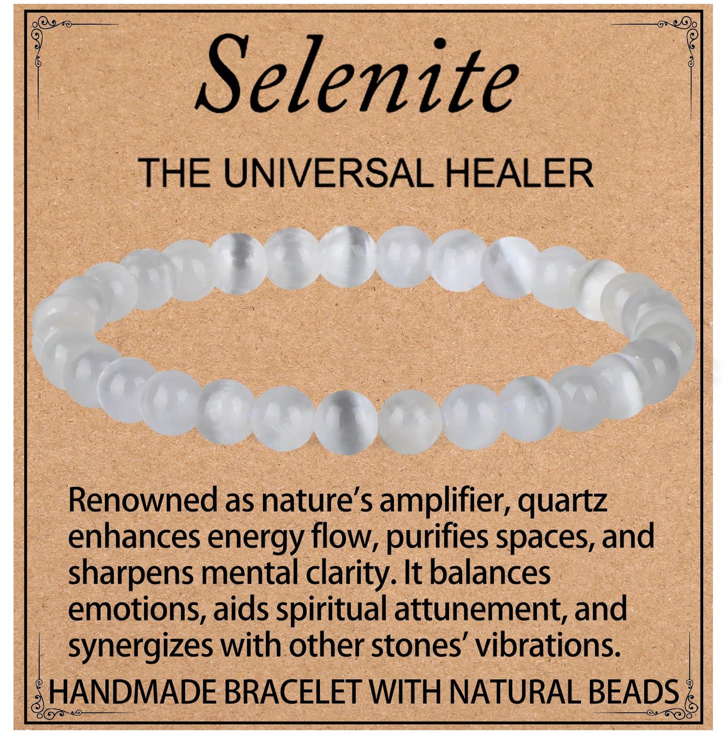 LPBeads Handmade Natural Gemstone Stretch Elastic 6mm White Selenite Bracelet Healing Crystal Round Stone Beads Jewelry Gifts for Women Men