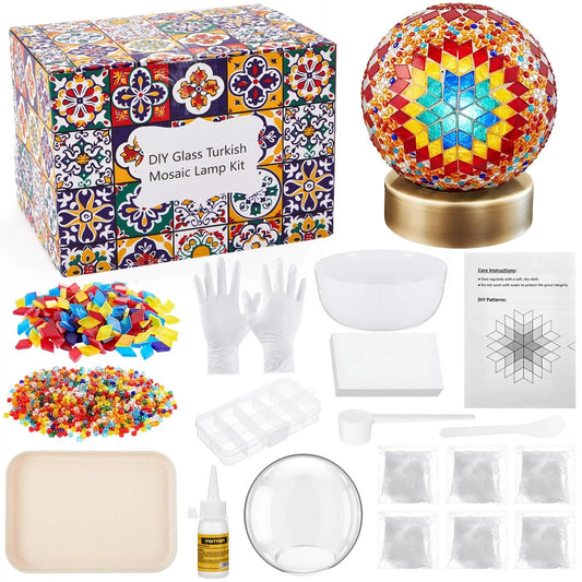 Baquler Turkish Mosaic Lamp Kit DIY Stained Glass Decorative Table Bedside Night Light Tabletop Bohemian Moroccan Lamp Craft Kit for Living Room Decorations(Multicolor)