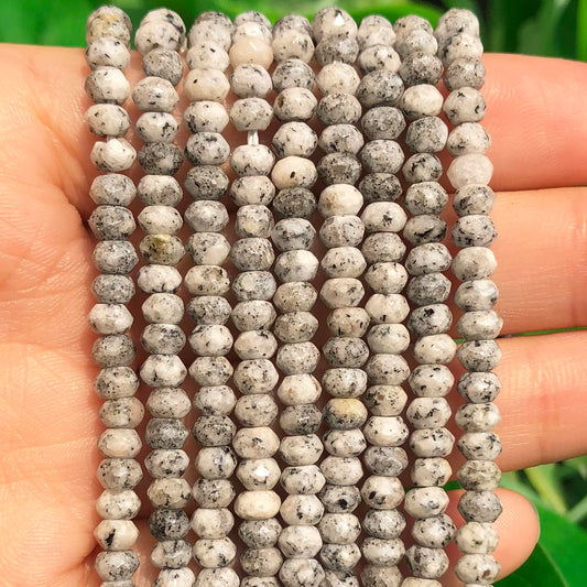2 String 220PCS 3x5mm Natural Grey Color Speckled Beads for Jewelry Making, Songxi Facted Loose Gemstone Beads for DIY Bracelet Necklace Making Supplies with Energy Healing Chakra Power
