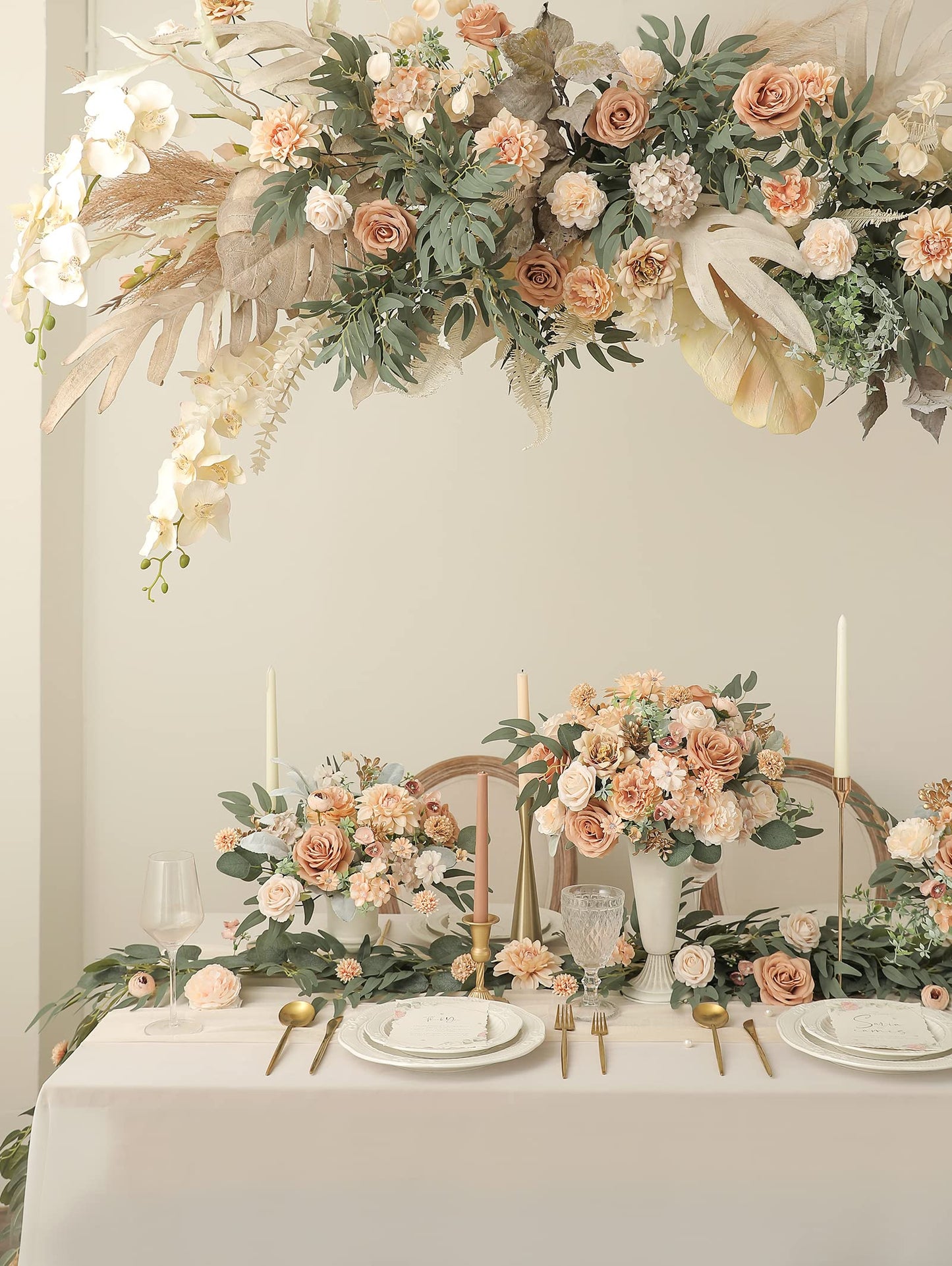Serra Flora Artificial Flowers Combo Box Set Faux Flowers Bulk Flower Leaf with Stems for DIY Wedding Bouquets Centerpieces Baby Shower Party Home Decorations