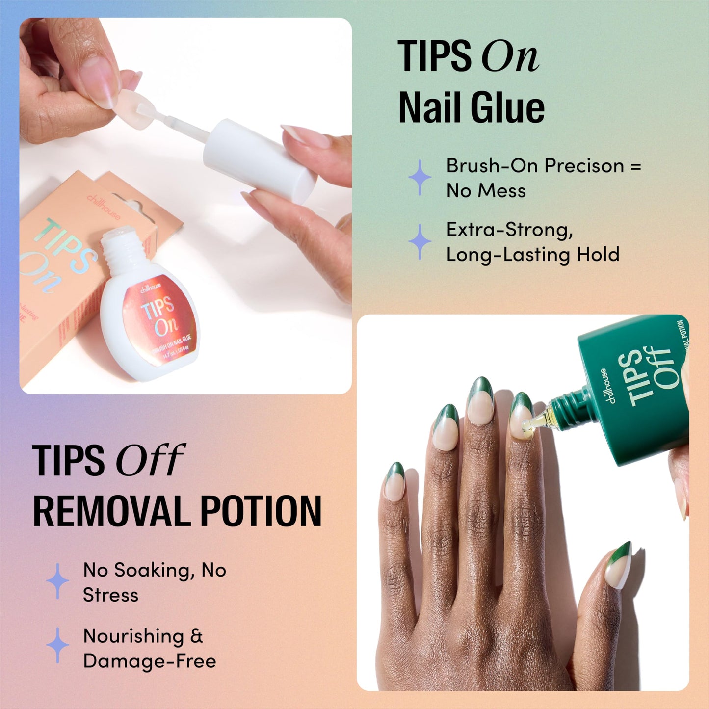 Chillhouse Chill Tips Signatures Press On Nails Kit, In Control - 30 Nail Shapes & Sizes, Dual-Sided Buffer & File, Cuticle Stick & Glue - Long-Lasting Nail Art Manicures