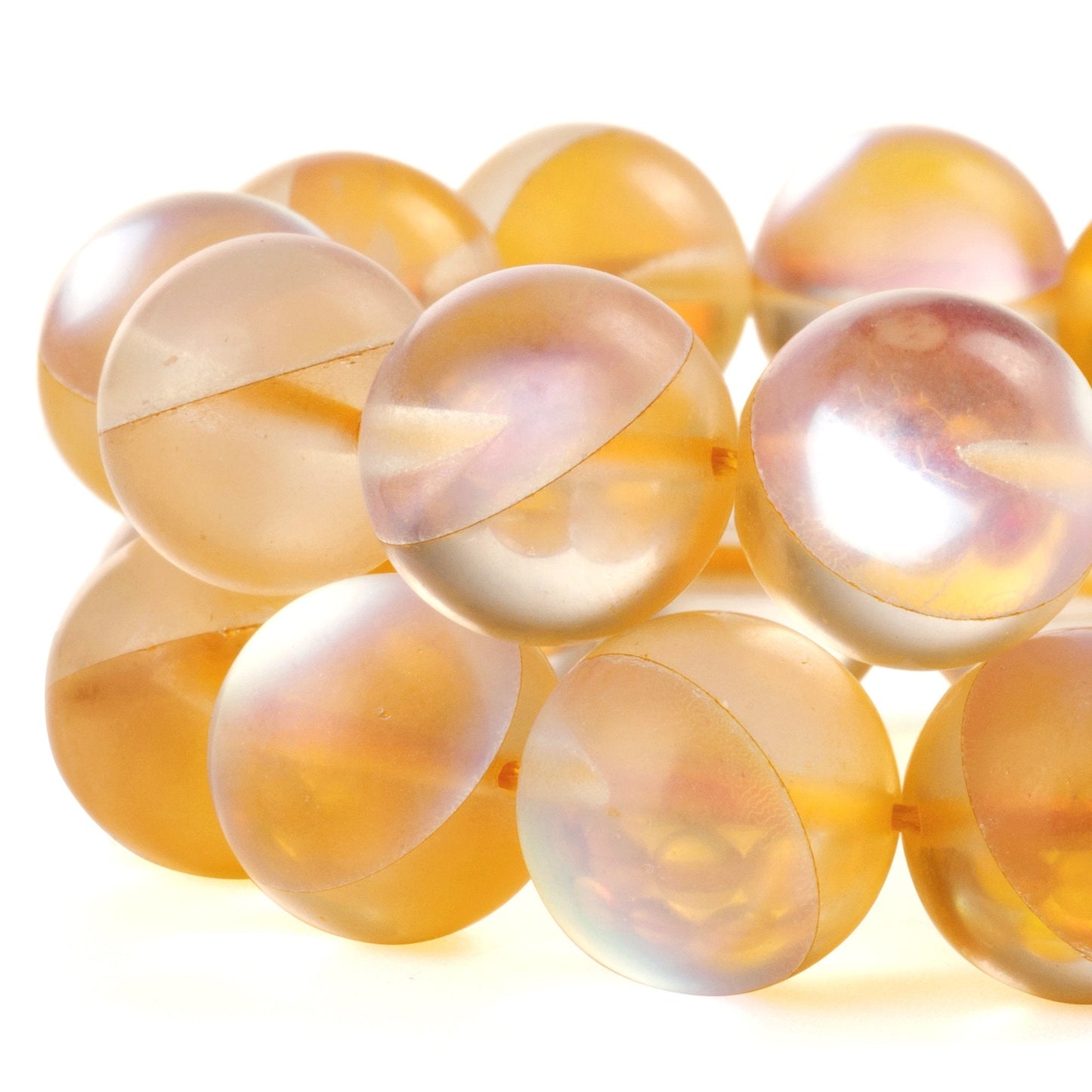 RUBYCA 8mm Round Moonstone Matte Crystal Glass Beads Aura for Jewelry Making Gold, 1 Strand