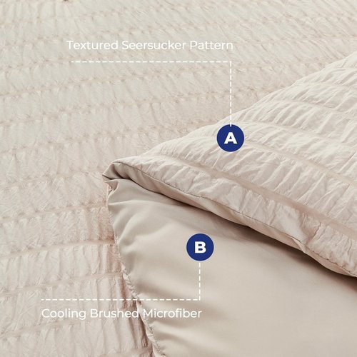 HYMOKEGE California King Comforter Set - 7-Piece Seersucker Luxury Bedding in Beige for All Seasons