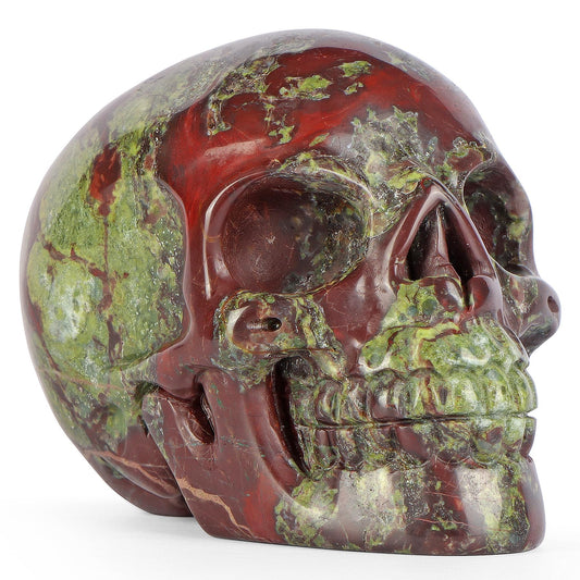 LEADGEM 3.0" Dragon Blood Stone Crystal Skull Head Figurine Healing Stone Carved Sugar Skull Statue Sculpture Decor Day of The Dead Statue Ornaments Halloween Decoration