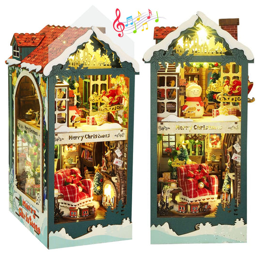 fifijoy Christmas Book Nook Kit - DIY Miniature House Dollhouse Kit for Adults and Teens, Booknook Bookshelf Insert Christmas Decorations, Gifts for Family and Friends (Merry Christmas)