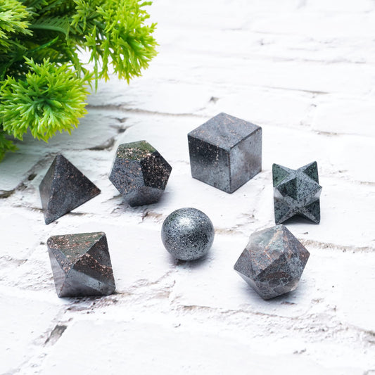Crocon Hematite 7 Pcs Platonic Solid Sacred Stones Geometry Set for Reiki Healing Chakra Stone Balancing Crystal Cleansing Spiritual Money Good Luck Decor Size: 15-20 mm