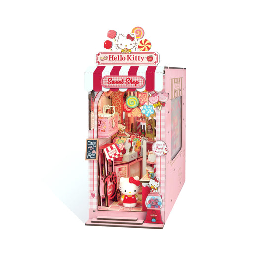 Hands Craft Hello Kitty Sweet Shop Book Nook Kit – Official Sanrio DIY Miniature Shelf Insert with Touch LED – 149-Piece 3D Puzzle for Adults & Teens – Kawaii Decor, Collectible Diorama Craft Kit