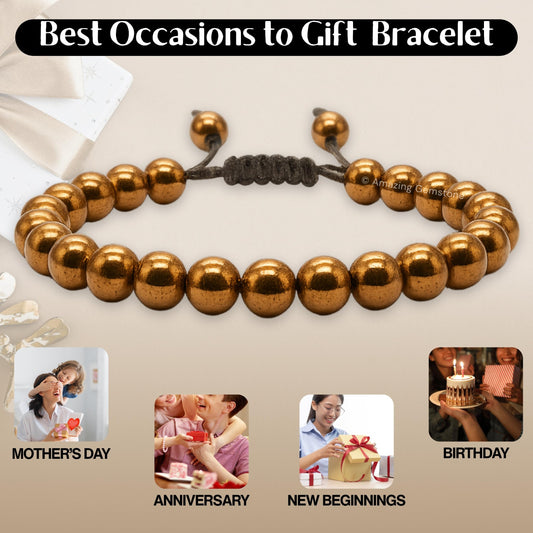 Amazing Gemstone Copper Hematite Bracelet, Gifts For Men & Women - Protection Healing Crystal Bracelet - 8mm Gemstone Beaded Adjustable Bracelet, Pulseras Para Hombres Mujer Stocking Stuffers