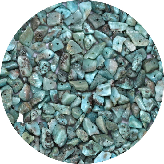 Larimar Pre Drilled Natural Crystals Crushed Chips Beads for Jewelry Making, DIY Handmade Healing Crystals (25 Inch Strand)