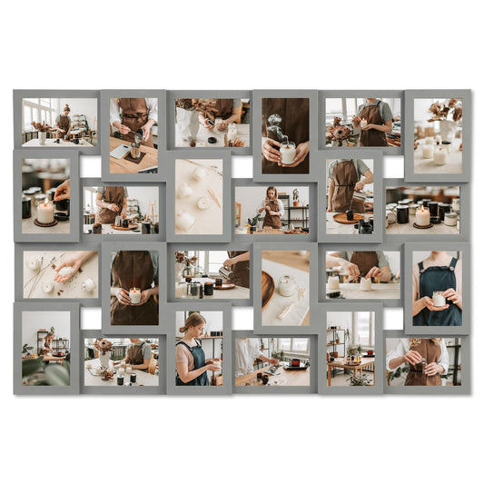 HELLO LAURA 4×6 Collage Picture Frames,24 Opening Photo Collage Frame for Wall Decor,Multi Family Photo for Gallery Decor, Hanging Display - Grey