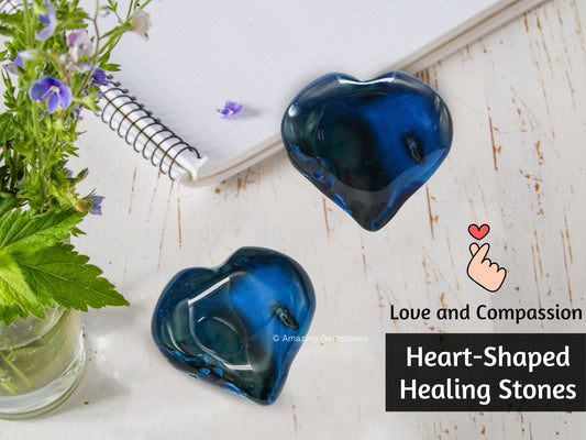 Amazing Gemstone Blue Onyx Agate Crystal Heart Palm Stone - Pocket Massage Worry Stone for Natural Body Chakra Balancing, Reiki Healing and Crystal Grid