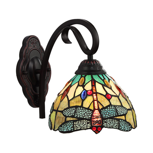 Chloe Lighting Empress Dragonfly Wall Sconce, 1 Light, Dark Bronze, Glass, 8in Wide, Multicolor, Model CH3T471GD08-WS1