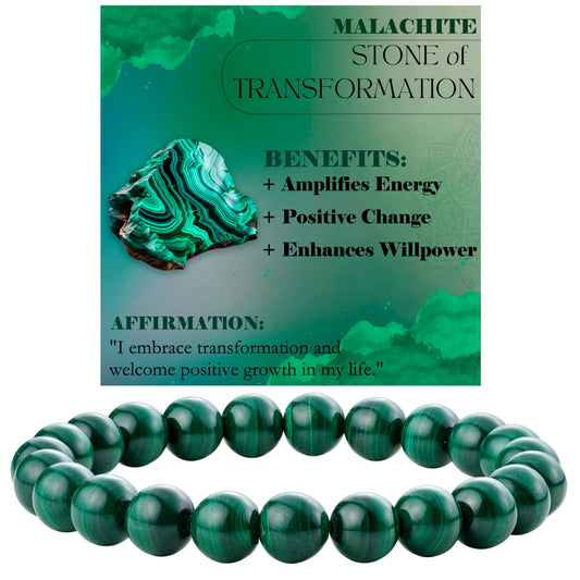 Malachite - Transformation - 8mm Beaded Bracelets for Women Handmade Semi Precious Natural Stone Stretch Elastic Jewelry Yoga Protection Gifts