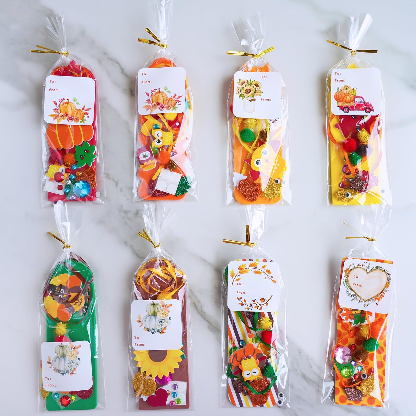 Winlyn 32 Sets Fall Crafts Kits DIY Fall Bookmarks Decorations Art Sets Maple Leaves Smile Face Owl Turkey Pumpkins Foam Stickers Arts and Crafts for Kids Thanksgiving Halloween Classroom Activities