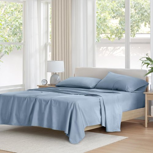Comfort Spaces 100% Cotton Sheet Set - Breathable & Lightweight Twin Bedding in Blue | Fits Up to 14" Mattress