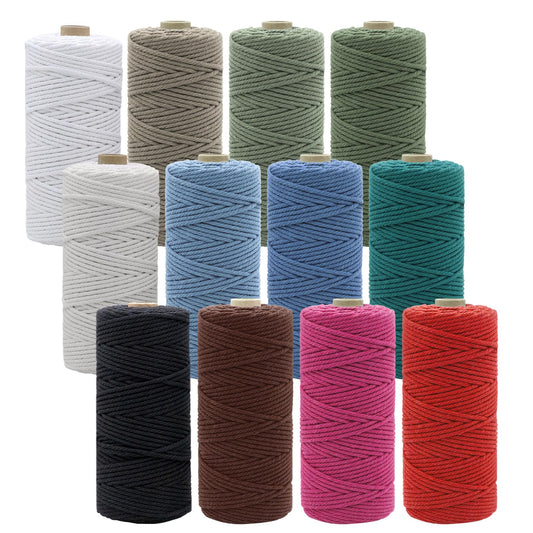 12 Rolls Natural Macrame Cord 3 mm x 1308 Yards,Natural Cotton Twine,Colored Macrame String,Cotton Rope for DIY Crafts Knitting,Plant Hangers,Decor (Classic Color 3 mm x 1308 Yards)