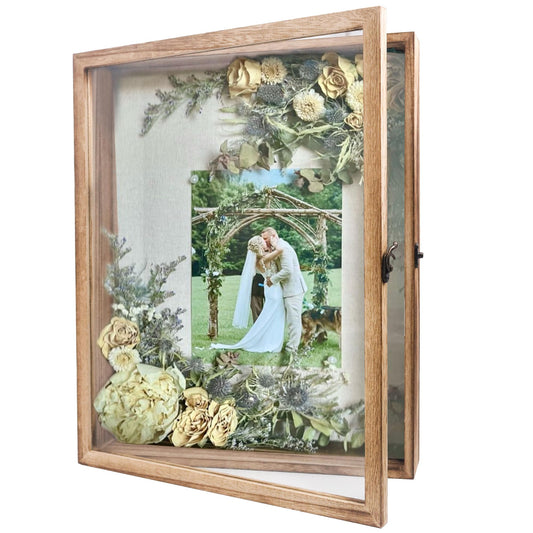 GraduatePro Shadow Box Frame 13x16 Display Case with Linen Back, Real Glass Window Door with Hinge, Picture Frame Wedding Bouquet Memorabilia Medals Photos Memory Box for Keepsakes, Carbonized Black