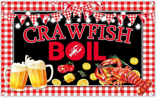 YCUCUEI 72x43inch Crawfish Boil Theme Backdrop Lobster Seafood Banner Background BBQ Beer Outdoor Party Decorations