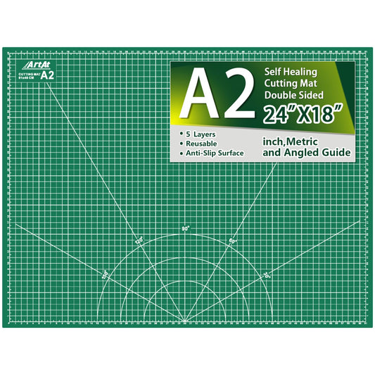 ArtAt Self Healing Cutting Mat: 18″x 24″ Green Double Sided, Non-Slip 5 Layers PVC Durable A2 Sewing Craft Mat for Rotary Cutter, Use for Quilting, Scrapbooking and Craft & Art Projects…