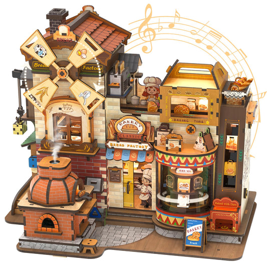 CUTEBEE 3D Wooden Puzzles for Adults - Bread Factory Bakery 576pcs Wooden Mechanical Model DIY Building Kit with Music and Lights, Bookshelf Decor, DIY Craft Gifts for Adults（Bread Factory）