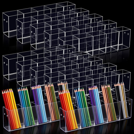ForraFun 12 Pack Acrylic Pen Holder 5 Compartments Clear Makeup Brush Organizer for Desk Colored Pencil Cup Holder for Office Supplies, Vanity, Dressing Table