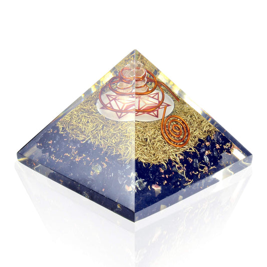 Orgonite Crystal Orgone Pyramid Energy Generator – Earth Star Chakra Symbol Orgonite with Black Tourmaline and Brass Metal – Crystal Pyramid for Meditation, Yoga, and Décor